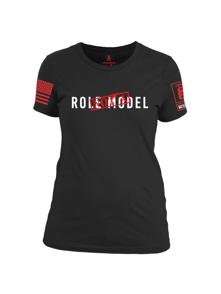 Battleraddle Not A Role Model Red Sleeve Print Womens Cotton Crew Neck T Shirt
