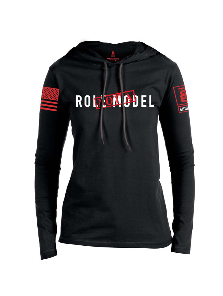Battleraddle Not A Role Model Red Sleeve Print Womens Thin Cotton Lightweight Hoodie