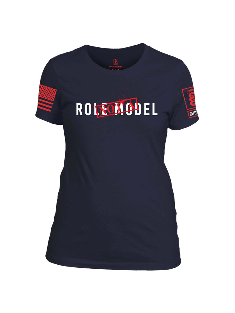 Battleraddle Not A Role Model Red Sleeve Print Womens Cotton Crew Neck T Shirt