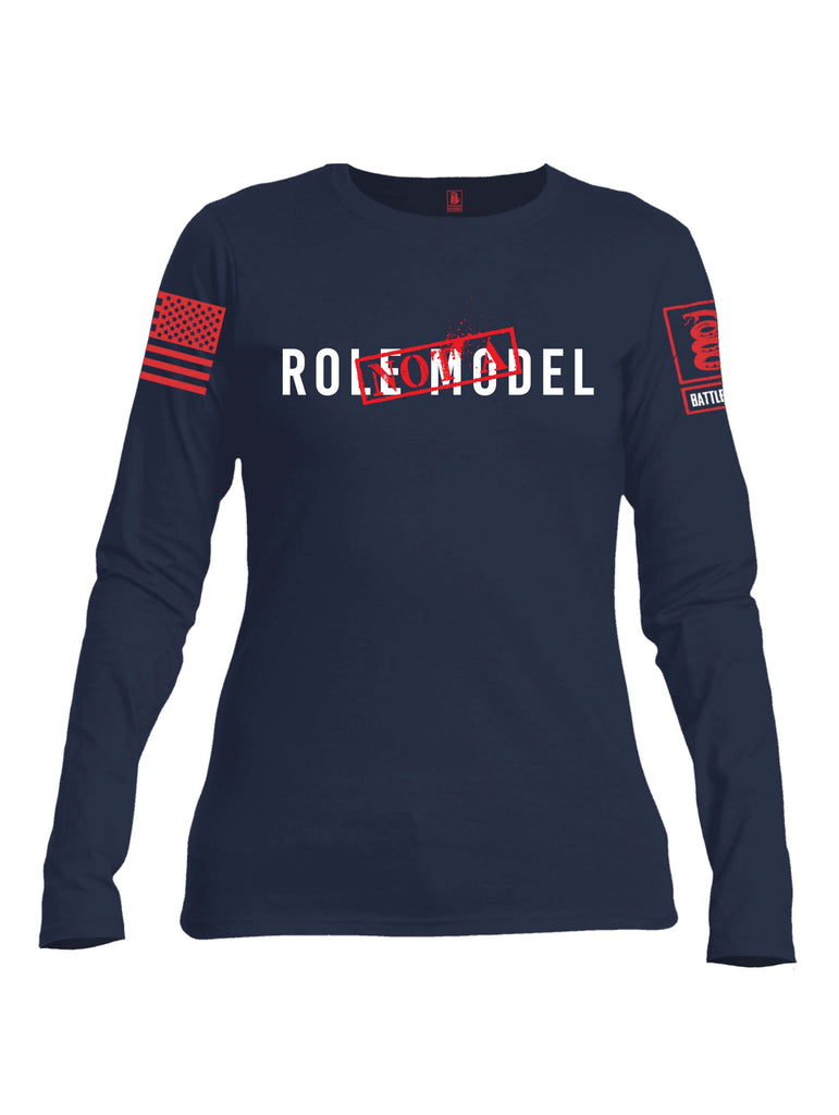 Battleraddle Not A Role Model Red Sleeve Print Womens Cotton Long Sleeve Crew Neck T Shirt