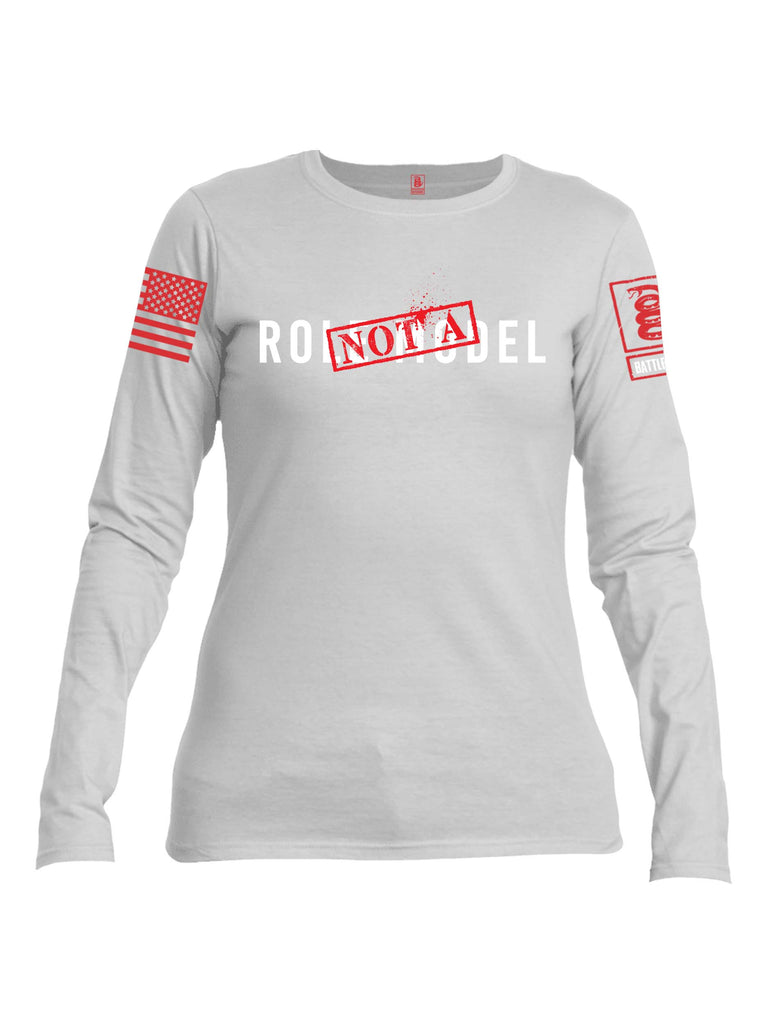 Battleraddle Not A Role Model Red Sleeve Print Womens Cotton Long Sleeve Crew Neck T Shirt
