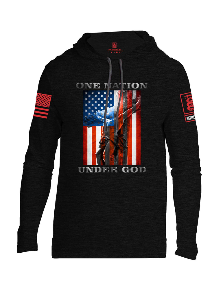 Battleraddle One Nation Under God Red Sleeve Print Mens Thin Cotton Lightweight Hoodie