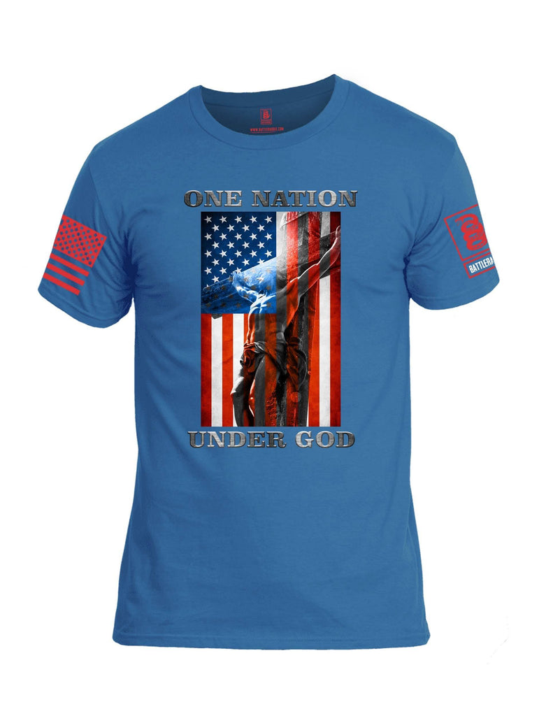 Battleraddle One Nation Under God V2 Red Sleeve Print Mens Cotton Crew Neck T Shirt shirt|custom|veterans|Apparel-Mens T Shirt-cotton