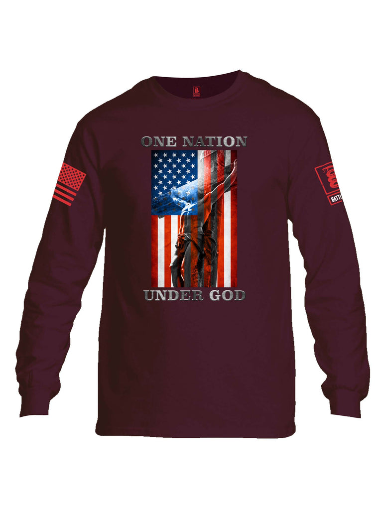 Battleraddle One Nation Under God Red Sleeve Print Mens Cotton Long Sleeve Crew Neck T Shirt