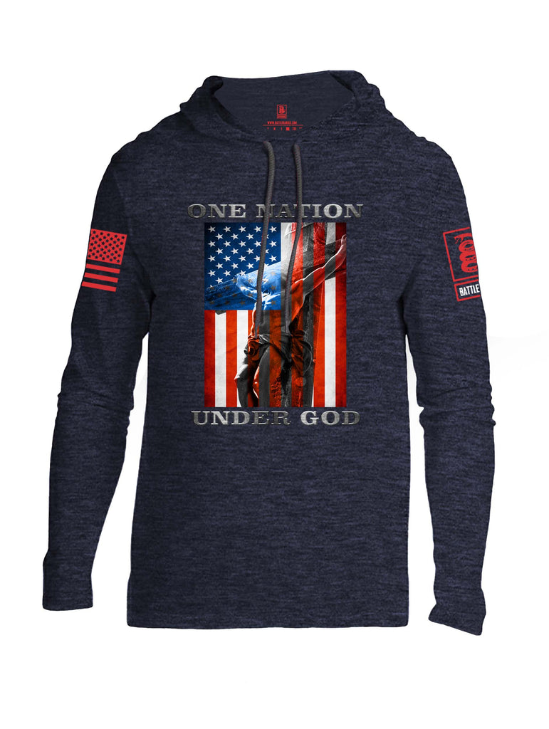 Battleraddle One Nation Under God Red Sleeve Print Mens Thin Cotton Lightweight Hoodie