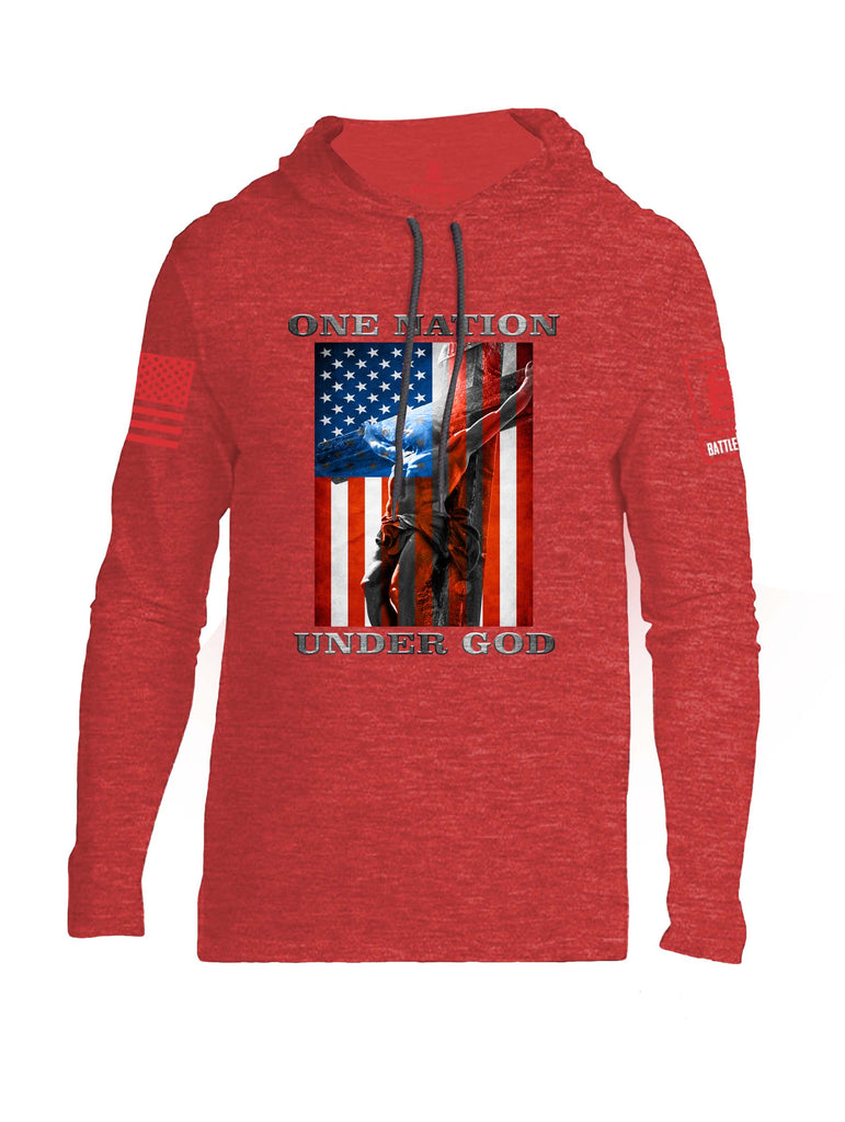 Battleraddle One Nation Under God Red Sleeve Print Mens Thin Cotton Lightweight Hoodie