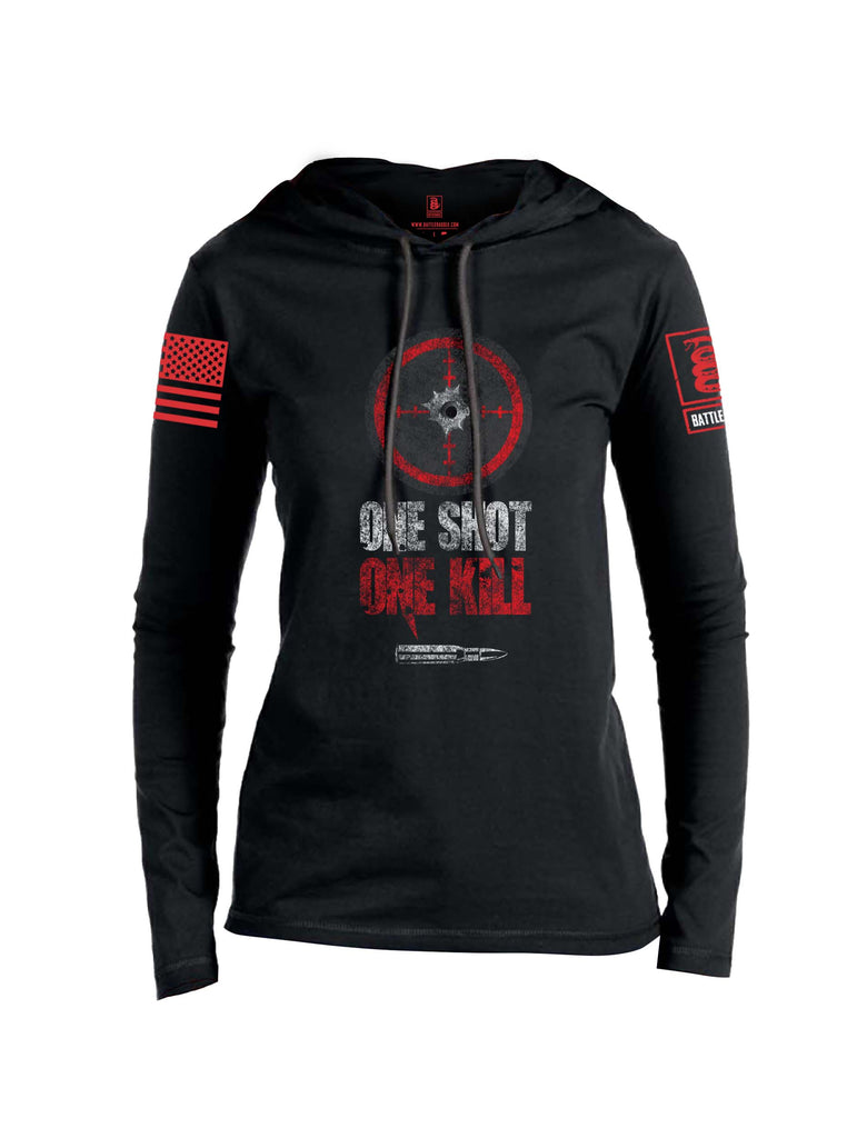 Battleraddle One Shot One Kill Red Sleeve Print Womens Thin Cotton Lightweight Hoodie