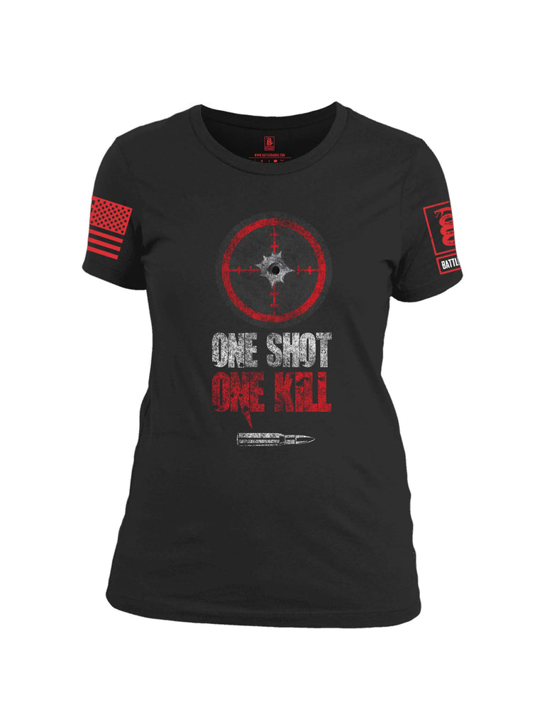 Battleraddle One Shot One Kill Red Sleeve Print Womens 100% Battlefit Polyester Crew Neck T Shirt