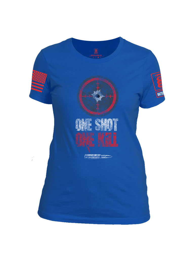 Battleraddle One Shot One Kill Red Sleeve Print Womens Cotton Crew Neck T Shirt