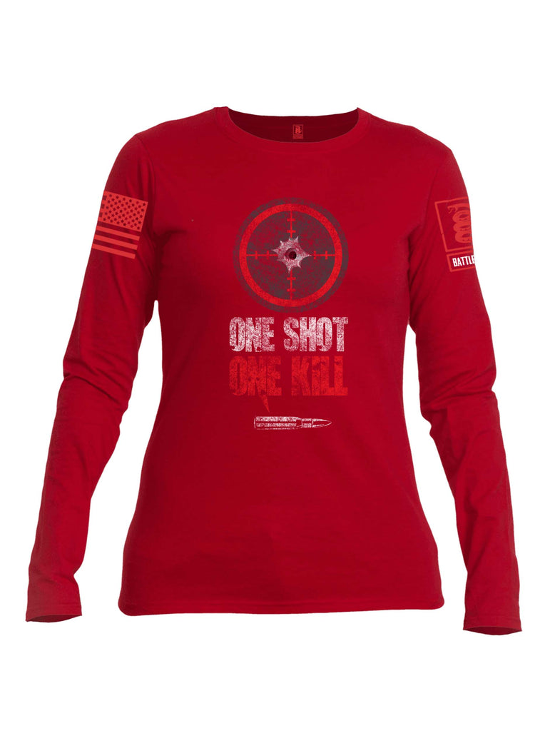 Battleraddle One Shot One Kill Red Sleeve Print Womens Cotton Long Sleeve Crew Neck T Shirt