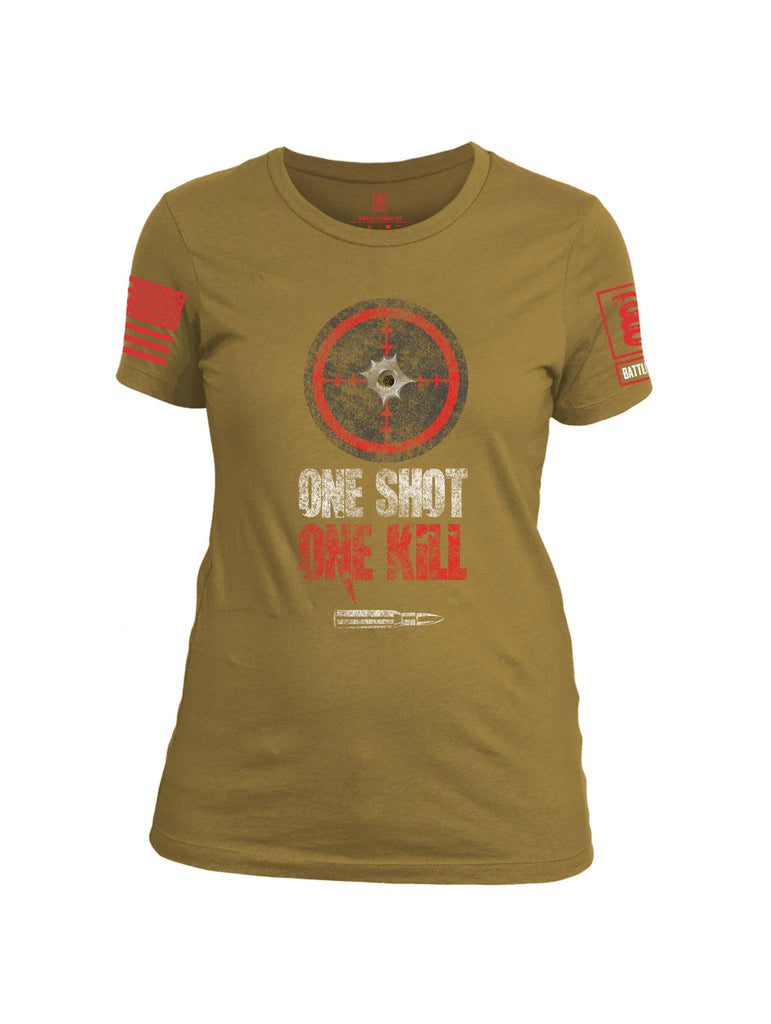 Battleraddle One Shot One Kill Red Sleeve Print Womens Cotton Crew Neck T Shirt