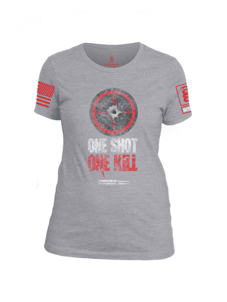 Battleraddle One Shot One Kill Red Sleeve Print Womens Cotton Crew Neck T Shirt