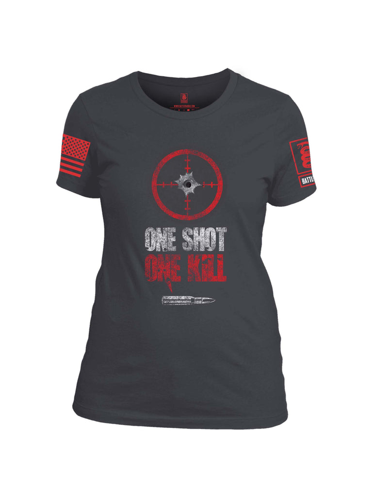 Battleraddle One Shot One Kill Red Sleeve Print Womens Cotton Crew Neck T Shirt