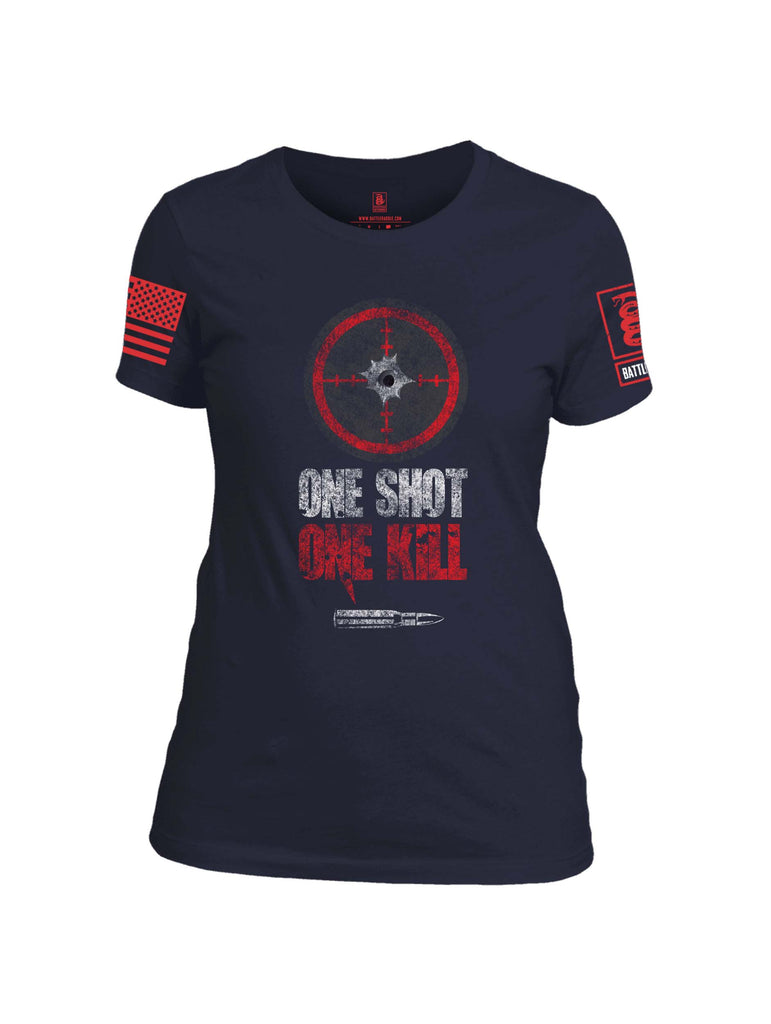 Battleraddle One Shot One Kill Red Sleeve Print Womens Cotton Crew Neck T Shirt
