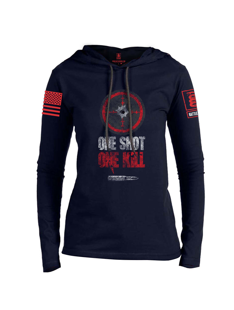 Battleraddle One Shot One Kill Red Sleeve Print Womens Thin Cotton Lightweight Hoodie