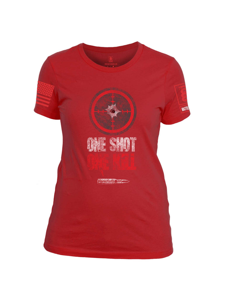 Battleraddle One Shot One Kill Red Sleeve Print Womens Cotton Crew Neck T Shirt