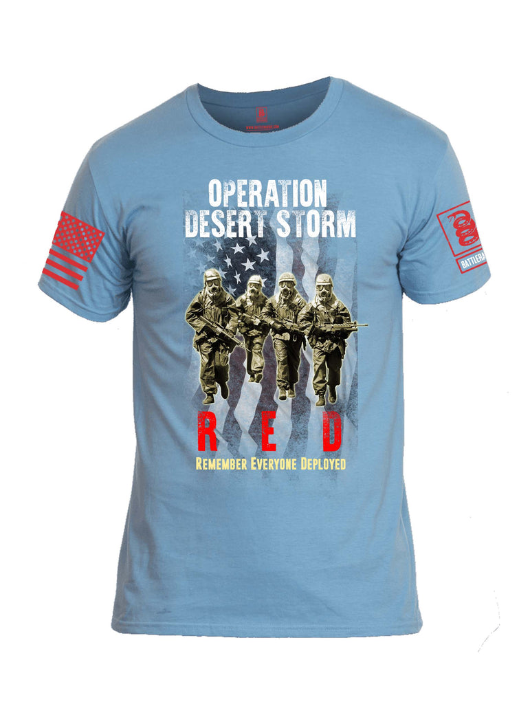 Battleraddle Operation Desert Storm RED Remember Everyone Deployed Red Sleeve Print Mens Cotton Crew Neck T Shirt