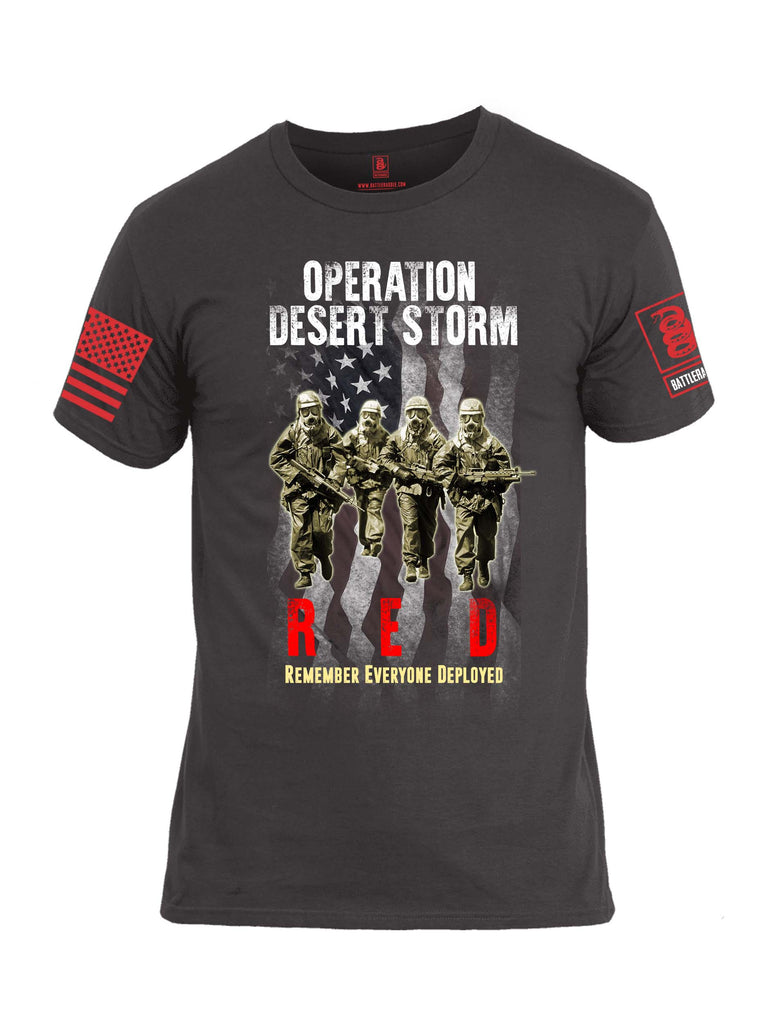 Battleraddle Operation Desert Storm RED Remember Everyone Deployed Red Sleeve Print Mens Cotton Crew Neck T Shirt