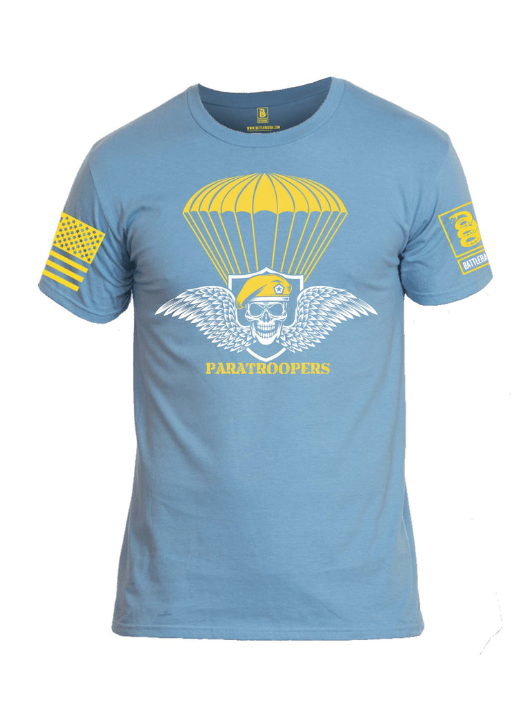 Battleraddle Paratroopers Yellow Sleeve Print Mens Cotton Crew Neck T Shirt