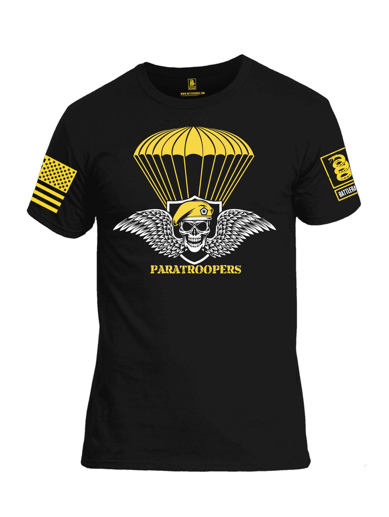Battleraddle Paratroopers Yellow Sleeve Print Mens Cotton Crew Neck T Shirt