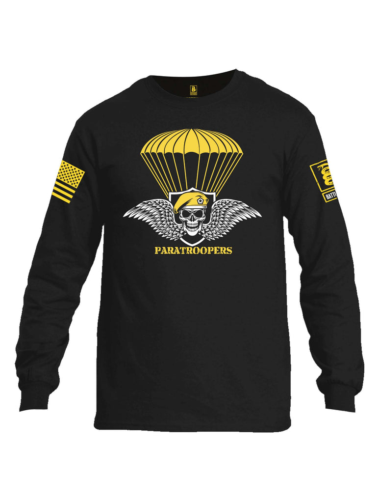 Battleraddle Paratroopers Yellow Sleeve Print Mens Cotton Long Sleeve Crew Neck T Shirt