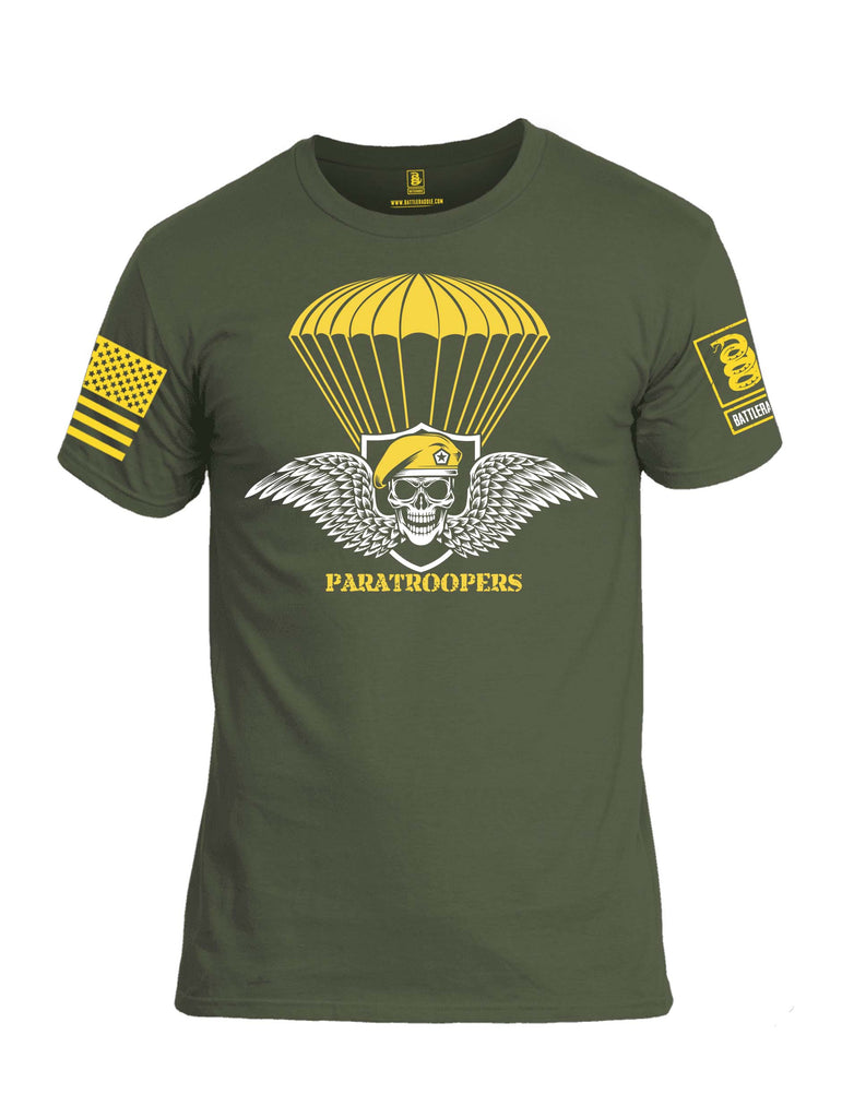 Battleraddle Paratroopers Yellow Sleeve Print Mens Cotton Crew Neck T Shirt