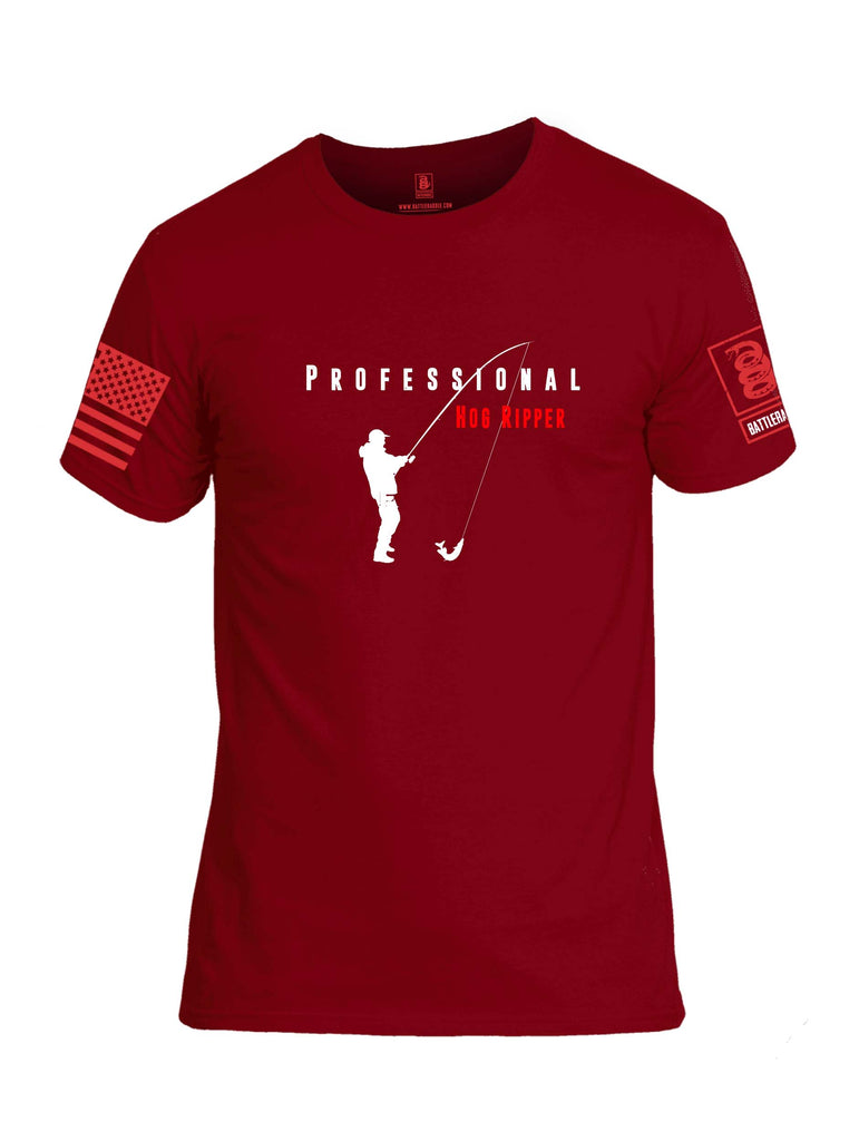 Battleraddle Professional Hog Ripper Red Sleeve Print Mens Cotton Crew Neck T Shirt
