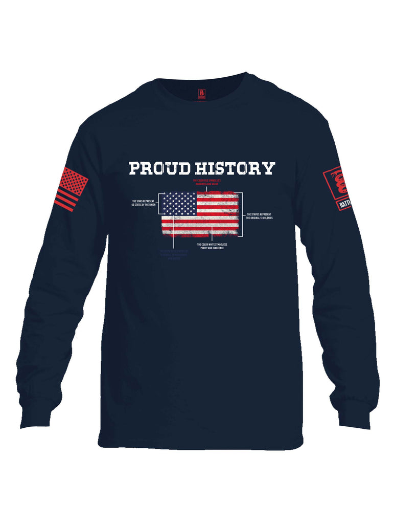 Battleraddle Proud History Red Sleeve Print Mens Cotton Long Sleeve Crew Neck T Shirt