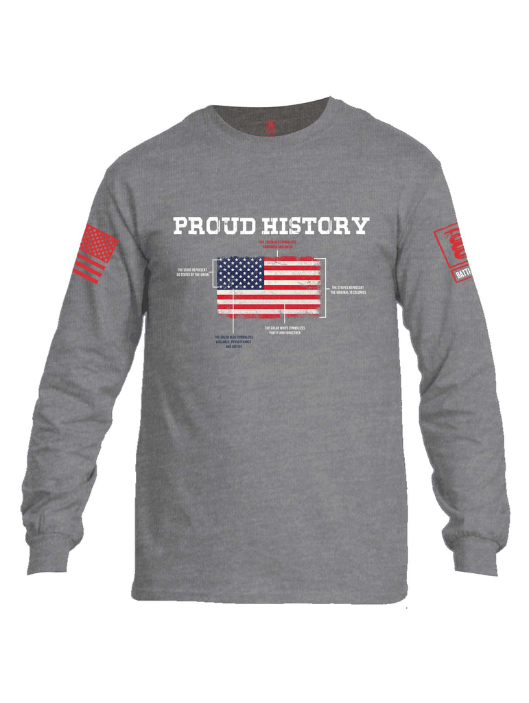 Battleraddle Proud History Red Sleeve Print Mens Cotton Long Sleeve Crew Neck T Shirt