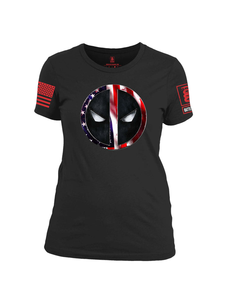 Battleraddle Patriotic American Flag Avenger Dead Man Snake Eyes Red  Sleeve Print Womens Cotton Crew Neck T Shirt