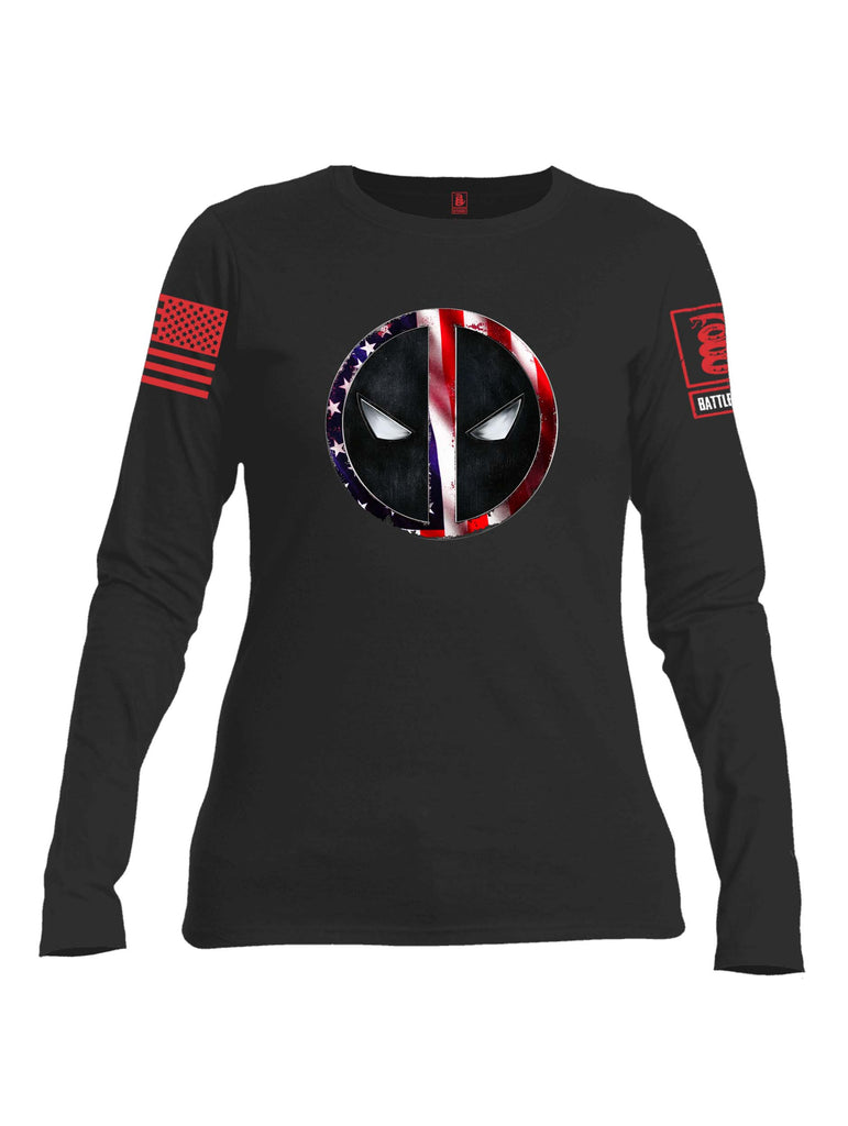 Battleraddle Patriotic American Flag Avenger Dead Man Snake Eyes Red  Sleeve Print Womens Cotton Long Sleeve Crew Neck T Shirt