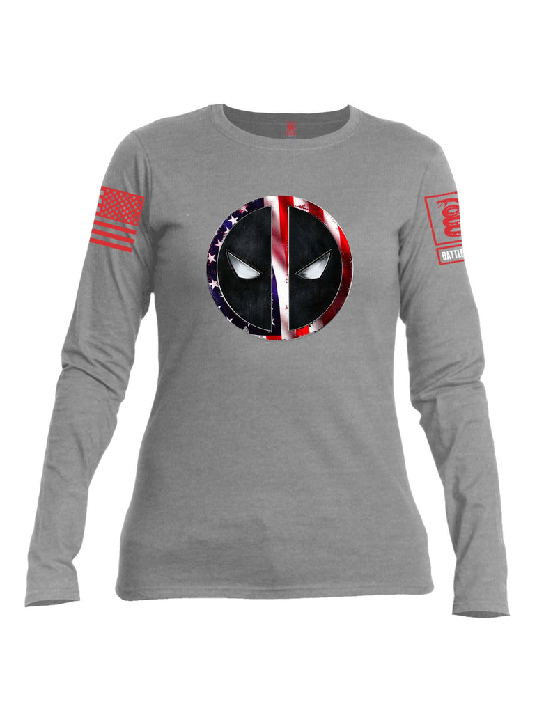 Battleraddle Patriotic American Flag Avenger Dead Man Snake Eyes Red  Sleeve Print Womens Cotton Long Sleeve Crew Neck T Shirt