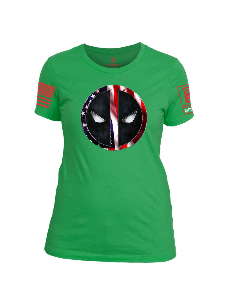 Battleraddle Patriotic American Flag Avenger Dead Man Snake Eyes Red  Sleeve Print Womens Cotton Crew Neck T Shirt
