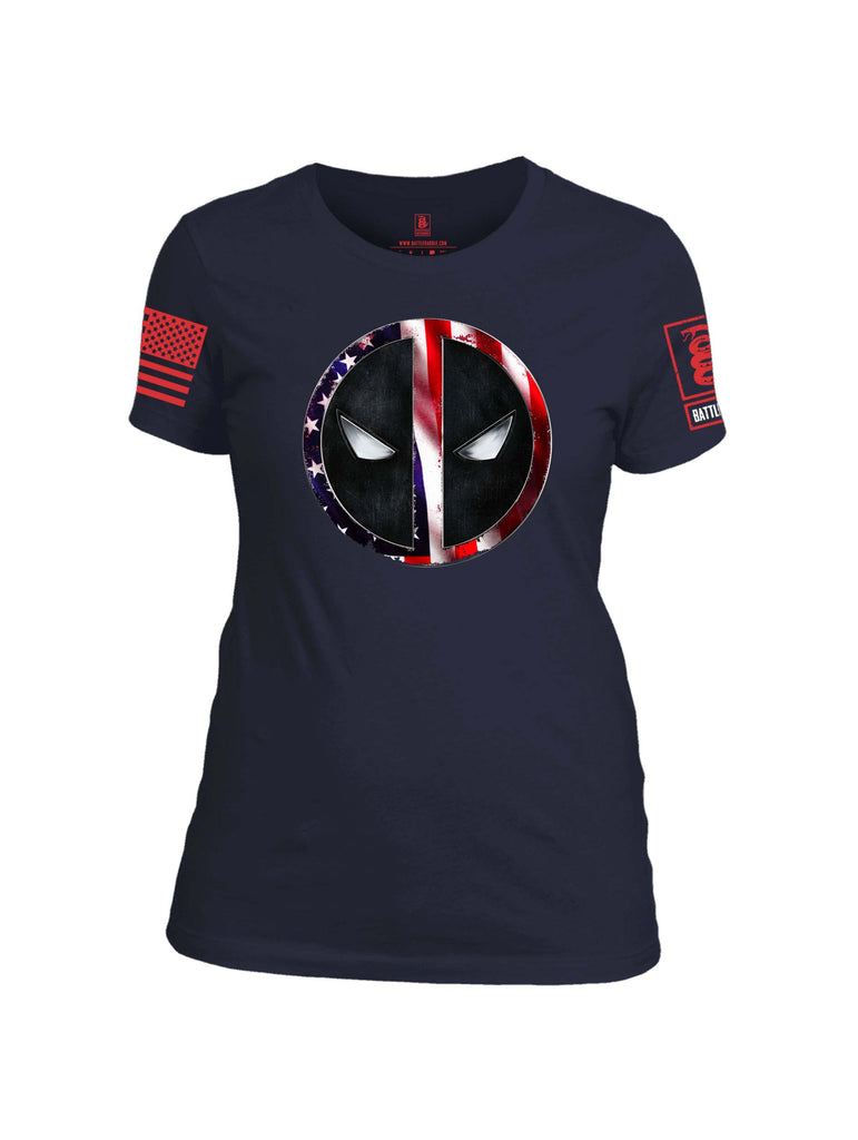 Battleraddle Patriotic American Flag Avenger Dead Man Snake Eyes Red  Sleeve Print Womens 100% Battlefit Polyester Crew Neck T Shirt