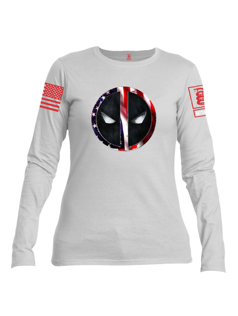 Battleraddle Patriotic American Flag Avenger Dead Man Snake Eyes Red  Sleeve Print Womens Cotton Long Sleeve Crew Neck T Shirt