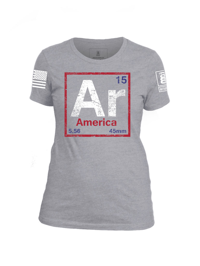 Battleraddle Periodic Table Of Elements Ar 15 5.56 45mm America Womens 100% Battlefit Polyester Crew Neck T Shirt