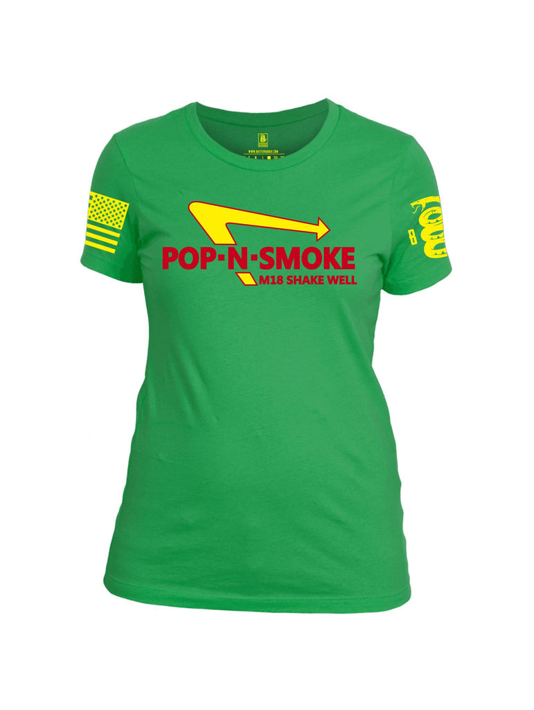Battleraddle Pop-N-Smoke M18 Shake Well Yellow Sleeve Print Womens Cotton Crew Neck T Shirt