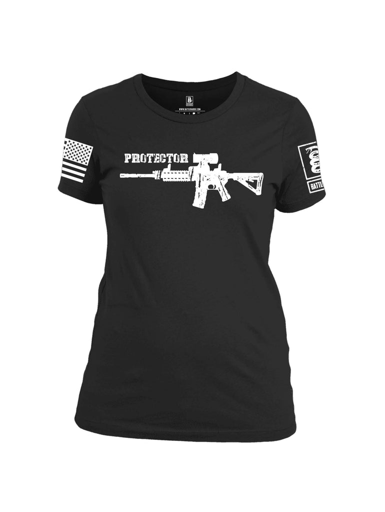 Battleraddle Protector White Sleeve Print Womens 100% Battlefit Polyester Crew Neck T Shirt