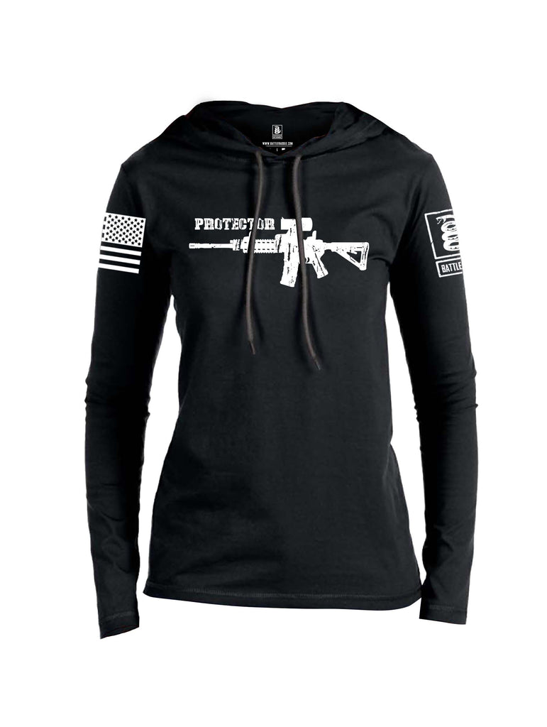 Battleraddle Protector White Sleeve Print Womens Thin Cotton Lightweight Hoodie
