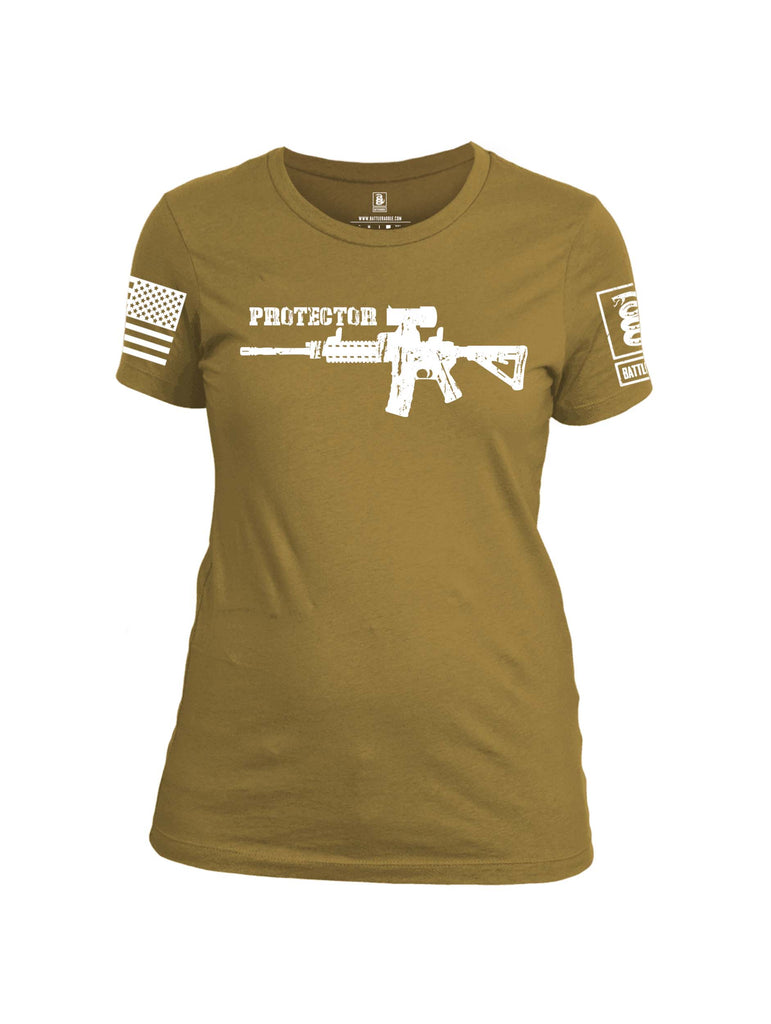 Battleraddle Protector White Sleeve Print Womens Cotton Crew Neck T Shirt