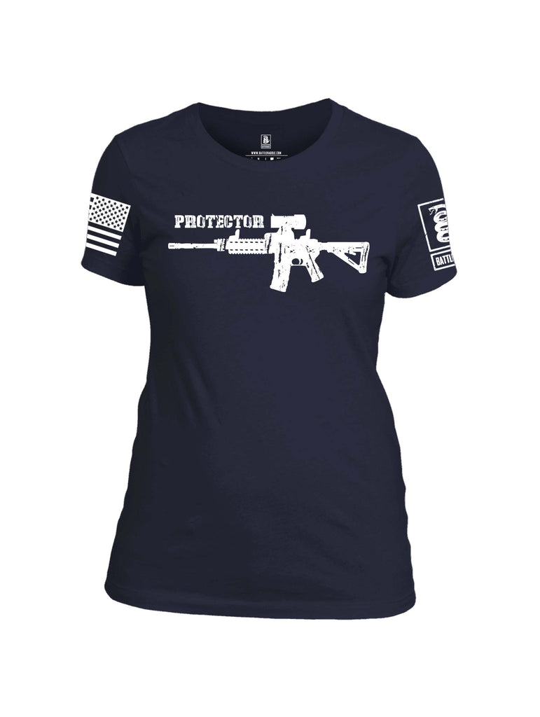 Battleraddle Protector White Sleeve Print Womens Cotton Crew Neck T Shirt