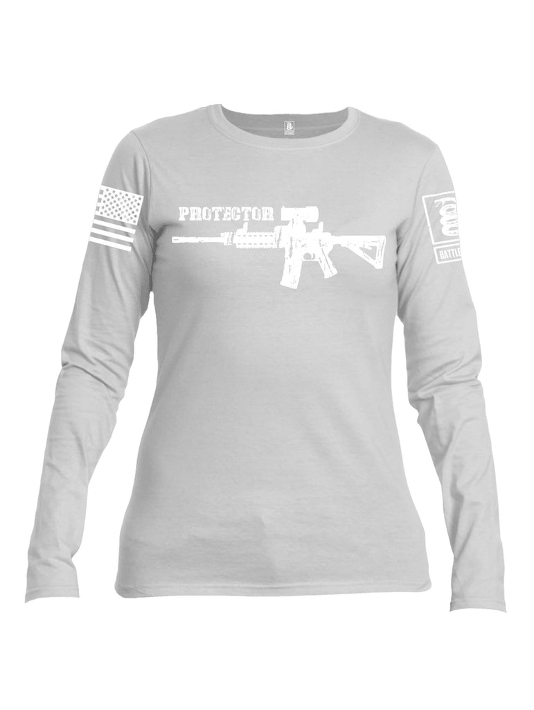 Battleraddle Protector White  Sleeve Print Womens Cotton Long Sleeve Crew Neck T Shirt