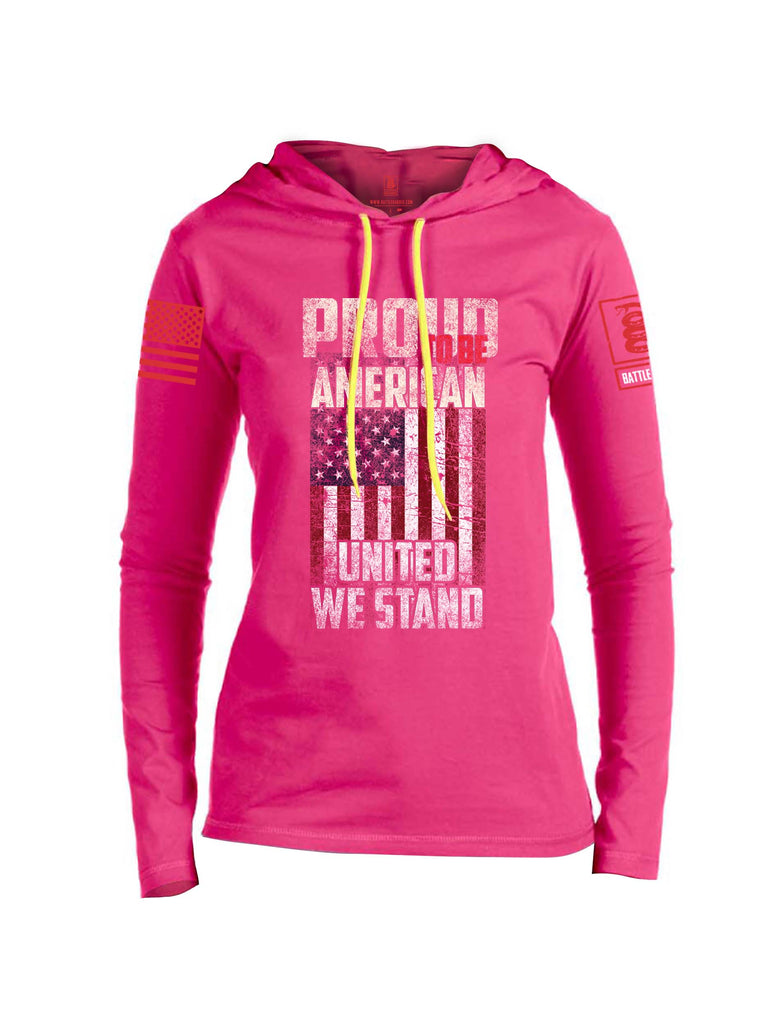 Battleraddle Proud To Be American United We Stand Red Sleeve Print Womens Thin Cotton Lightweight Hoodie