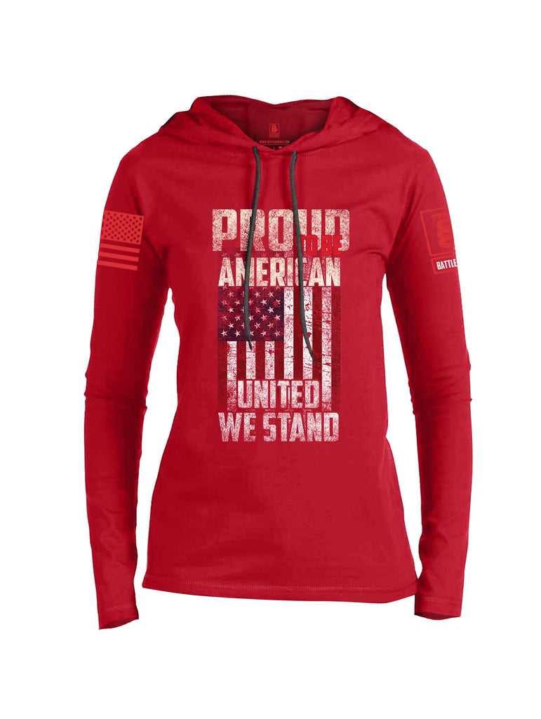 Battleraddle Proud To Be American United We Stand Red Sleeve Print Womens Thin Cotton Lightweight Hoodie