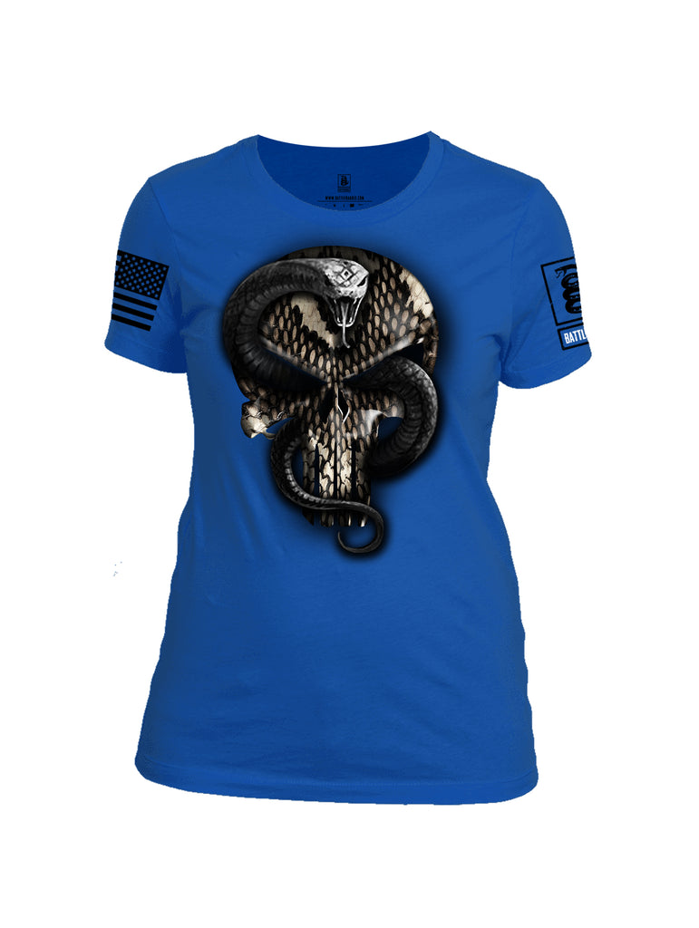 Battleraddle Mr. Expounder Commander Snake Skull Black Sleeve Print Womens Cotton Crew Neck T Shirt