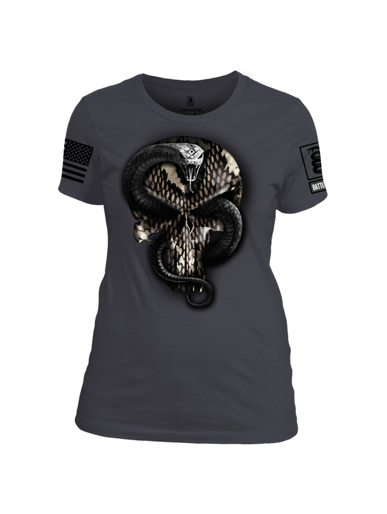 Battleraddle Mr. Expounder Commander Snake Skull Black Sleeve Print Womens Cotton Crew Neck T Shirt