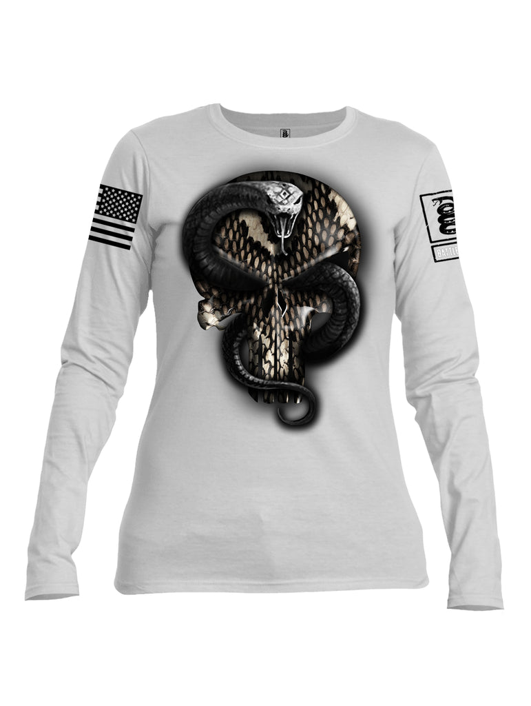 Battleraddle Mr. Expounder Commander Snake Skull Black Sleeve Print  Womens Cotton Long Sleeve Crew Neck  T Shirt