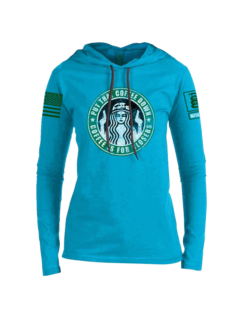 Battleraddle Put That Coffee Down Coffee Is For Closers Green Sleeve Print Womens Thin Cotton Lightweight Hoodie