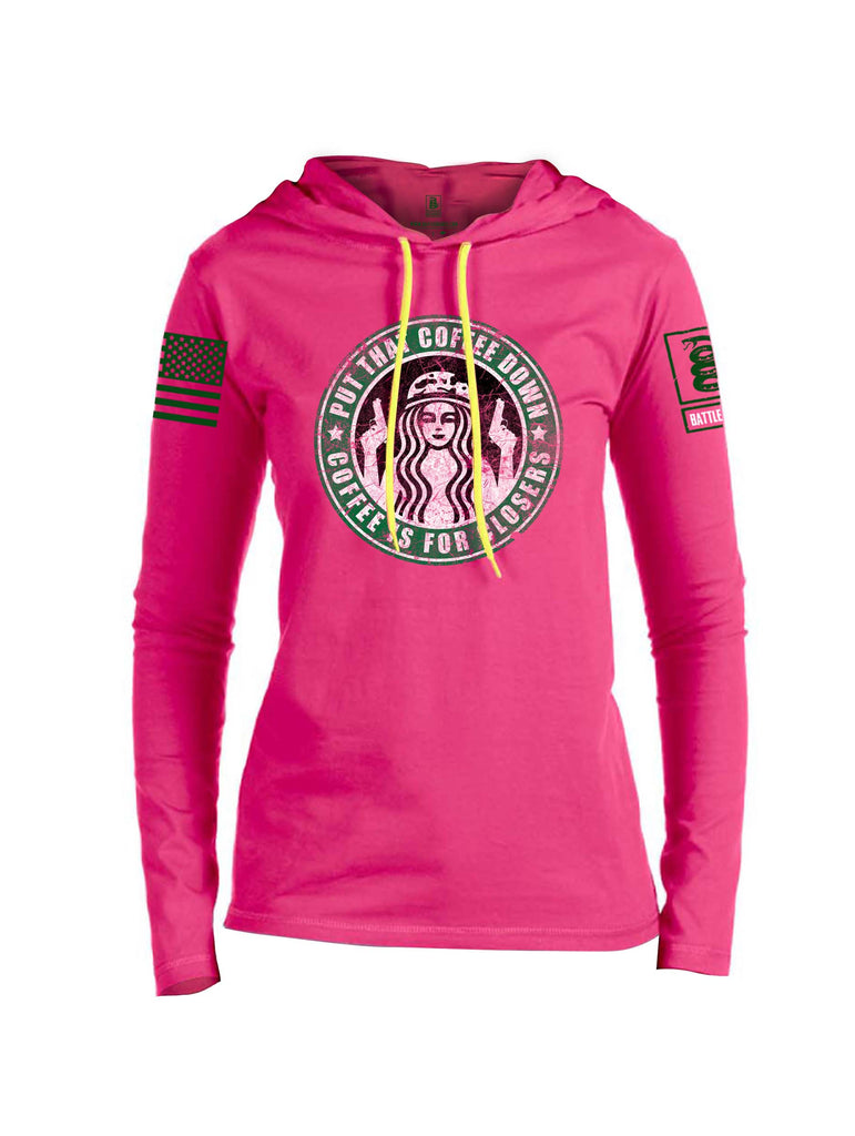 Battleraddle Put That Coffee Down Coffee Is For Closers Green Sleeve Print Womens Thin Cotton Lightweight Hoodie