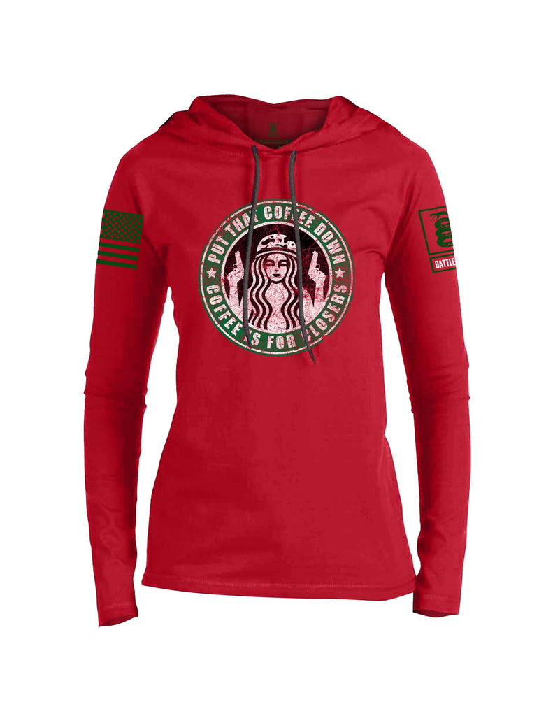 Battleraddle Put That Coffee Down Coffee Is For Closers Green Sleeve Print Womens Thin Cotton Lightweight Hoodie